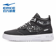 鴻星爾克（ERKE）電池熊貓高幫男板鞋2025夏春新款厚底潮休閑鞋紅星爾克男鞋運(yùn)動鞋 正黑/正白 41