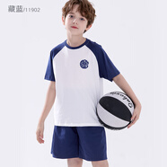 多妙屋男童套裝春夏薄款新款兒童棉運(yùn)動服大童冰絲短袖短褲兩件套 藏藍(lán) 薄款 140