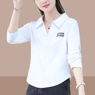 啄木鳥(niǎo)純棉短袖t恤女士2025夏女裝新款polo衫翻領(lǐng)短款上衣體恤衫小個(gè)子 白色長(zhǎng)i袖 XL （建議110斤-125斤）