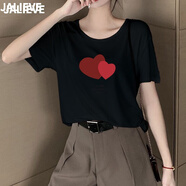 嘉麗薇t恤女夏季新款外穿冰絲打底寬松百搭簡(jiǎn)約休閑韓版莫代爾短袖上衣 黑色【圓領(lǐng)印花】 2XL