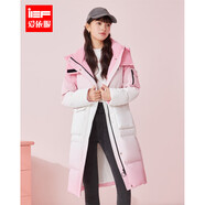 IEF愛依服羽絨服女2024冬季新款韓版時(shí)尚漸變?cè)O(shè)計(jì)長(zhǎng)外套 杏粉拼色 M