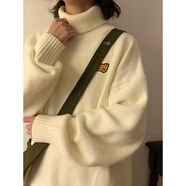 智兜兜韓系高領(lǐng)針織衫女秋冬季加厚毛衣小個子慵懶風(fēng)內(nèi)搭寬松上衣服女 白色 M  建議80-100斤