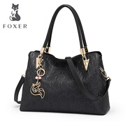 金狐貍包包女 女包 大氣時(shí)尚鎖鏈紋牛皮單肩包 新款大容量手提斜挎包 黑色