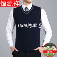 恒源祥純羊毛絨衫羊毛背心男V 領(lǐng)純寬松大碼針織毛衣秋冬坎肩中年馬甲爸爸裝純全100 1679藏青純全100 175XL純全100