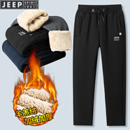 JEEP SPIRIT吉普休閑褲男冬季加絨加厚羊羔絨褲子男大碼束腳褲男士保暖棉褲潮 黑色平角 3XL (145-160斤)