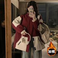 品匯菲大碼女裝風(fēng)衣胖妹妹秋冬季上衣加肥微胖mm時(shí)尚顯瘦寬松遮肚子外套 酒紅色【加棉】加厚 3XL 建議180-200斤