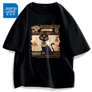 真維斯（Jeanswest）歐美潮牌短袖t恤男夏季純棉衣服大碼森系學(xué)生oversize時尚文化衫  黑色(大朦朧油彩) XL (180) (不起球不掉色)