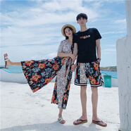 NUKM沙灘情侶裝夏裝海邊T恤男套裝蜜月旅游連衣裙不一樣的你衣我裙潮 6659款 S 女