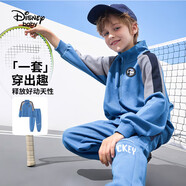 迪士尼（DISNEY）童裝男女童立領前開長袖套裝外套長褲兩件套25春秋DB411AA02藍160