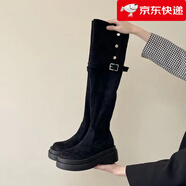 回力四季長筒靴子過膝長靴女款新款超火秋冬季兩穿女靴厚底高筒騎士靴子女 黑色 【升級款專柜版】 38 (240mm) 【標準尺碼】