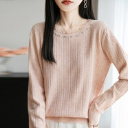 AOLAISEVENPAI 奧萊柒牌鑲鉆釘珠毛衣女2025新款蕾絲領(lǐng)輕奢上衣 粉色 M