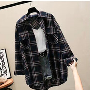 素沁仁襯衫女2025春秋女裝新款百搭長(cháng)袖時(shí)尚格子襯衣上衣氣質(zhì)打底衫 藏清色雙口袋 3XL 建議135-150斤