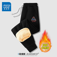 真維斯（JEANSWEST）加絨褲男秋冬新款加厚羊羔絨長(cháng)褲子男冬季抗寒保暖棉褲男士休閑褲 黑色 彩色潮牌_K 3X