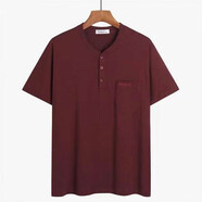中年男士短袖t恤夏裝純棉老頭衫加大碼寬松中老年汗衫爸爸T恤半袖全棉 酒紅 V 2XL 建議140--160 斤