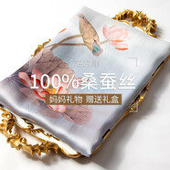 達芬奇密碼 桑蠶絲真絲絲巾女蘇繡高檔披肩春秋時尚送女友送禮禮物實用外搭 水荷風裳 藍色