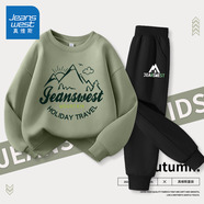 真維斯童裝男童潮帥氣時髦套裝2025新款兒童運動衣服男孩紅色圓領(lǐng)衛(wèi)衣春秋款 灰綠/J綠色山脈-黑/J小山峰K 150