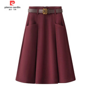 皮爾卡丹（pierre cardin）秋冬毛呢半身裙女a(chǎn)字大擺傘裙2025新款高腰顯瘦中長呢子百褶裙子 安可拉紅(無腰帶) L建議100-120斤