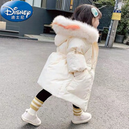 迪士尼（Disney）白鴨絨中小兒童中長(zhǎng)款冬季外套女潮ins秋冬新款洋氣女童裝羽絨服 香草白  帶毛領(lǐng) 90 建議身高90厘米