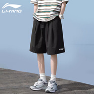 李寧（LI-NING）男夏季七分褲運(yùn)動(dòng)透氣寬松跑步冰絲速干黑色潮流休閑七分短褲 速干冰絲短褲-拉鏈口袋 M /170 (105-125斤)