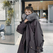 艾珠兒派克服女冬季新款加絨加厚外套秋冬款女棉衣韓版棉襖中長款棉服女 灰色 S(建議118斤以下)