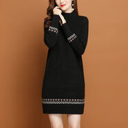 索宛亦（SUOWANYI）半高領(lǐng)女士毛衣2021年寬松百搭中長(cháng)款套頭針織衫加絨加厚打底衫 黑色【不））加））絨】 L 【建議115-125斤】