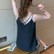 胖妹妹加肥加大碼女裝背心打底雪紡吊帶小女夏季新款外穿寬松顯瘦v領(lǐng)內(nèi)搭美背上衣 黑色 3XL【建議160-180斤】