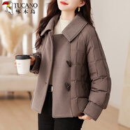 啄木鳥(niǎo)（TUCANO）媽媽冬裝羽絨棉服女拼接毛呢外套女2024冬加厚棉襖中老年女裝上衣 灰咖色（D28#) 3XL （建議120-130斤）