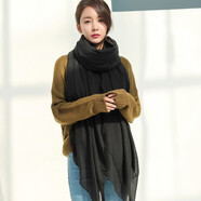 珥妃秋冬圍巾女冬季披肩韓版棉麻圍巾兩用長(cháng)款圍脖純色亞麻披肩兩用韓版百搭 黑色 200*145