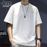 JEEP SPIRIT短袖t恤男夏季薄款純棉寬松潮牌圓領(lǐng)體恤短袖白色半袖上衣 HST1370白色 M (160)