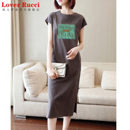 LOVER RUCCI法國純棉女裝長(cháng)款過(guò)膝連衣裙韓版寬松顯瘦無(wú)袖t恤女2026夏季新款 曲線(xiàn)條-石墨灰 M 95-110斤】