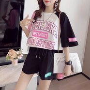 女童衣服夏季套裝中大童女裝5-14歲女孩子短袖短褲中小學(xué)生運動(dòng)休閑時(shí)髦寬松兩件套韓版童裝衣服大碼 粉色字母短袖+短褲兩件套  150M碼-建議60-90斤