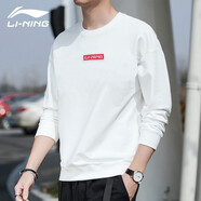 李寧（LI-NING）衛衣男外套春季跑步健身籃球服男士外穿長(cháng)袖t恤運動(dòng)服圓領(lǐng)上衣 乳白色-加絨 XL (180/96A)
