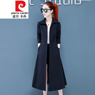 皮爾卡丹（pierre cardin）輕薄風(fēng)衣女中長款2023年春秋裝氣質(zhì)簡約修身顯瘦過膝流行大衣外套 藏青色 XL