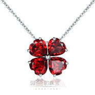 牧思 幸運(yùn)四葉草項(xiàng)鏈 天然紫水晶吊墜女款銀 寶石鎖骨鏈情人節(jié)七夕 天然石榴石(送銀鏈)
