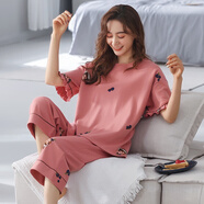 美即萊（MEIJILAI）睡衣女夏天純棉短袖七分褲家居服女士休閑寬松加大碼春夏季套裝 DM 99042 XXL（身高165-175體重140-160）