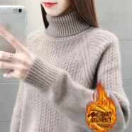 記述春秋高領(lǐng)針織衫女寬松保暖毛衣時(shí)尚百搭純色打底內(nèi)搭上衣女 加絨保暖米駝色 #L(建議105-115斤)