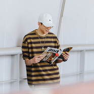 714street條紋短袖t恤男夏季潮牌撞色半袖體恤衫日系復(fù)古情侶裝 棕黃條紋 M