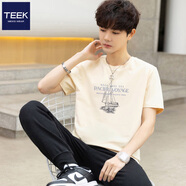TEEK短袖白色t恤男上衣服 青少年夏裝體恤夏季高中生休閑印花半袖男裝 【甄選面料】HS15L杏色 M