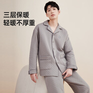 頂瓜瓜頂呱呱睡衣男加厚空氣層夾棉長(cháng)袖家居服套裝男 中性灰男 175