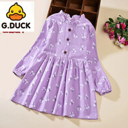 G.DUCKKIDS小黃鴨女童連衣裙兒童碎花裙子春秋季長袖裙子純i棉打底裙公主 葡萄紫不加絨扣子小束花-兒童節(jié)禮物 120cm-兒童節(jié)禮物
