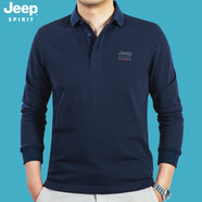 JEEP SPIRIT吉普休閑長袖t恤男純棉polo翻領(lǐng)商務(wù)簡約體恤衫春秋男裝上衣 5131 寶藍(lán)色 2XL