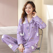 100純棉睡衣女士春秋季長(zhǎng)袖韓版少女開衫套裝外穿家居服冬款 k5304 3XL(155-185斤)
