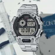 卡西歐（CASIO）手表男運(yùn)動防震休閑腕表防水橡膠表帶AE1000W-1A 2A 4A 4B電子表 AE-1400WHD-1A科技表盤鋼帶