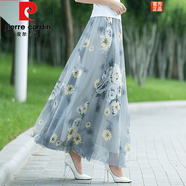皮爾卡丹（pierre cardin）波西米亞半身裙女夏季顯瘦百搭高腰雪紡碎花松緊腰大擺仙長裙子 優(yōu)雅灰底花 XL