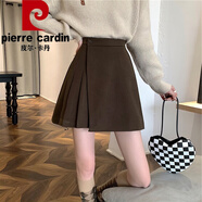 皮爾卡丹（pierre cardin）秋冬毛呢百褶短裙梨形身材大尺碼胖m妹微胖冬天配毛衣美拉德半身 咖啡色 內(nèi)帶安全褲 S 【80-100斤】