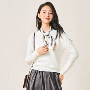 春竹秋冬新款100%綿羊毛百搭輕奢休閑毛衣女士圓領(lǐng)羊毛衫針織套衫 白色 L （100CM）