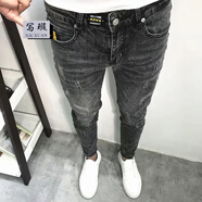寫(xiě)璇男生網(wǎng)紅褲子抖音潮男修身小腳褲精神小伙九分褲緊身社會(huì )人牛仔褲 黑灰色 29