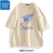 真維斯（JEANSWEST）短袖t恤夏季汗衫純棉體恤衫男女同款青少年學(xué)生大碼上衣情侶T恤衫 杏色（折紙飛機） 5XL