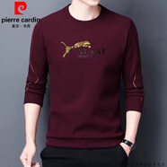 皮爾卡丹（pierre cardin）品牌衛(wèi)衣男春秋款圓領(lǐng)男士純棉長袖t恤男休閑寬松打底衫上衣潮流T 長薄款78821酒紅 175/XL 建議140-155斤