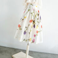 懷典半身裙蓬蓬裙小清新歐根紗2024夏季新款顯瘦氣質(zhì)高腰防走光a字裙 白底樹(shù)枝花 S 建議80-95斤